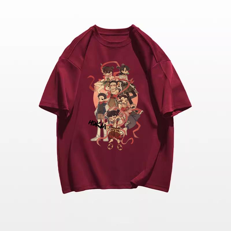 Unisex Nezha Cartoon T-Shirt - American Style, Short-Sleeved, Loose Fit, 2025 Collection, Pure Cotton Summer Top