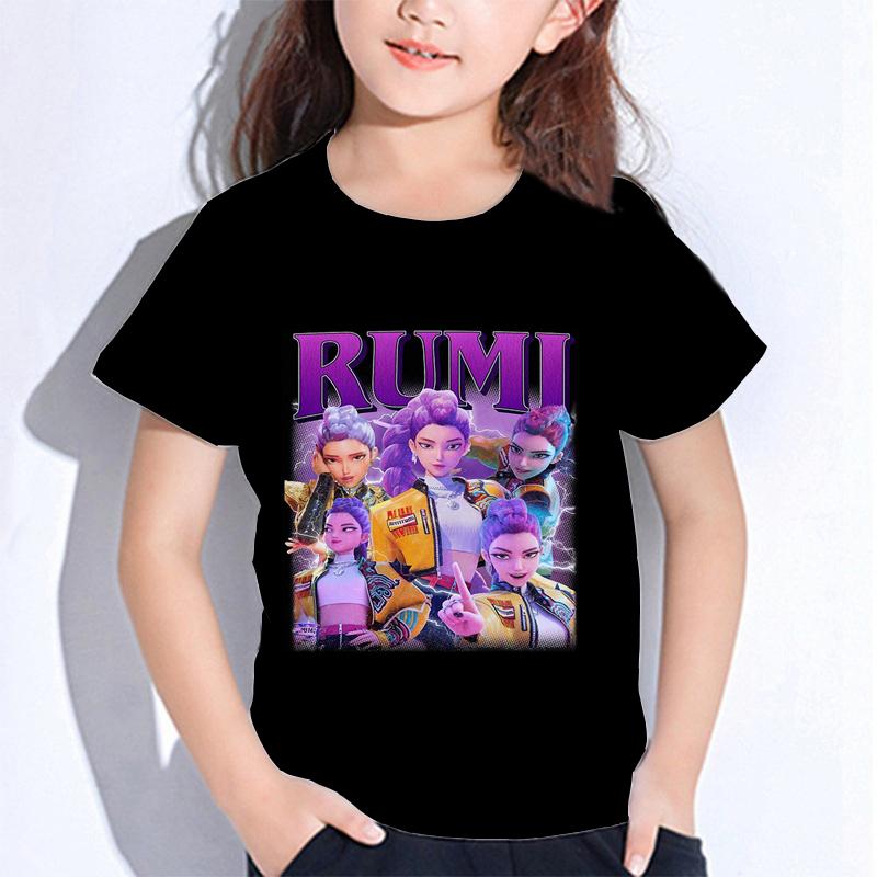 Sommer Huntrix Jente Kpop T-skjorter Barn Demonjegere T-skjorte Zoey Rumi Mira Gutter Jenter Kortarmede Topper Løs O-hals Barneklær