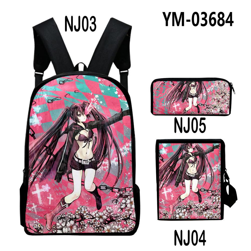 Classic Novelty Black Rock Shooter 3D Print 3pcs/Set School Bags Laptop Daypack Backpack Inclined shoulder bag Pencil Case