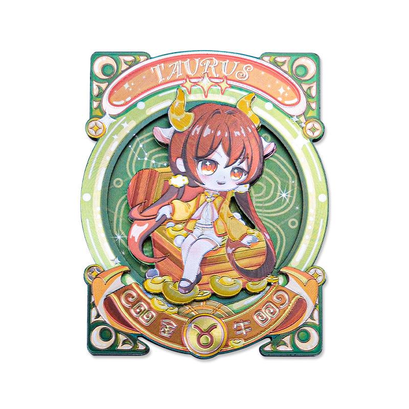 Soft Magnetic Wooden & Aluminum Foil Cartoon Zodiac Refrigerator Magnet Set