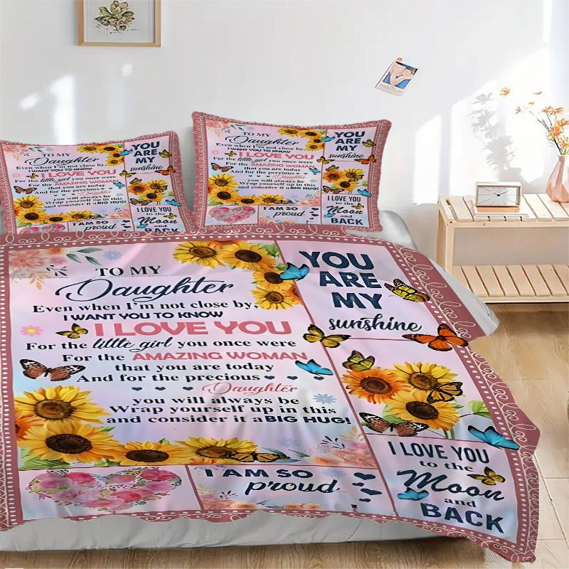 

3pcs Daughter Love Quotes Duvet Cover Set, Cover For Bedroom Guest Room (1 Duvet Cover + 2 Pillowcase, Without Quilt), yy250922222 135x200cm