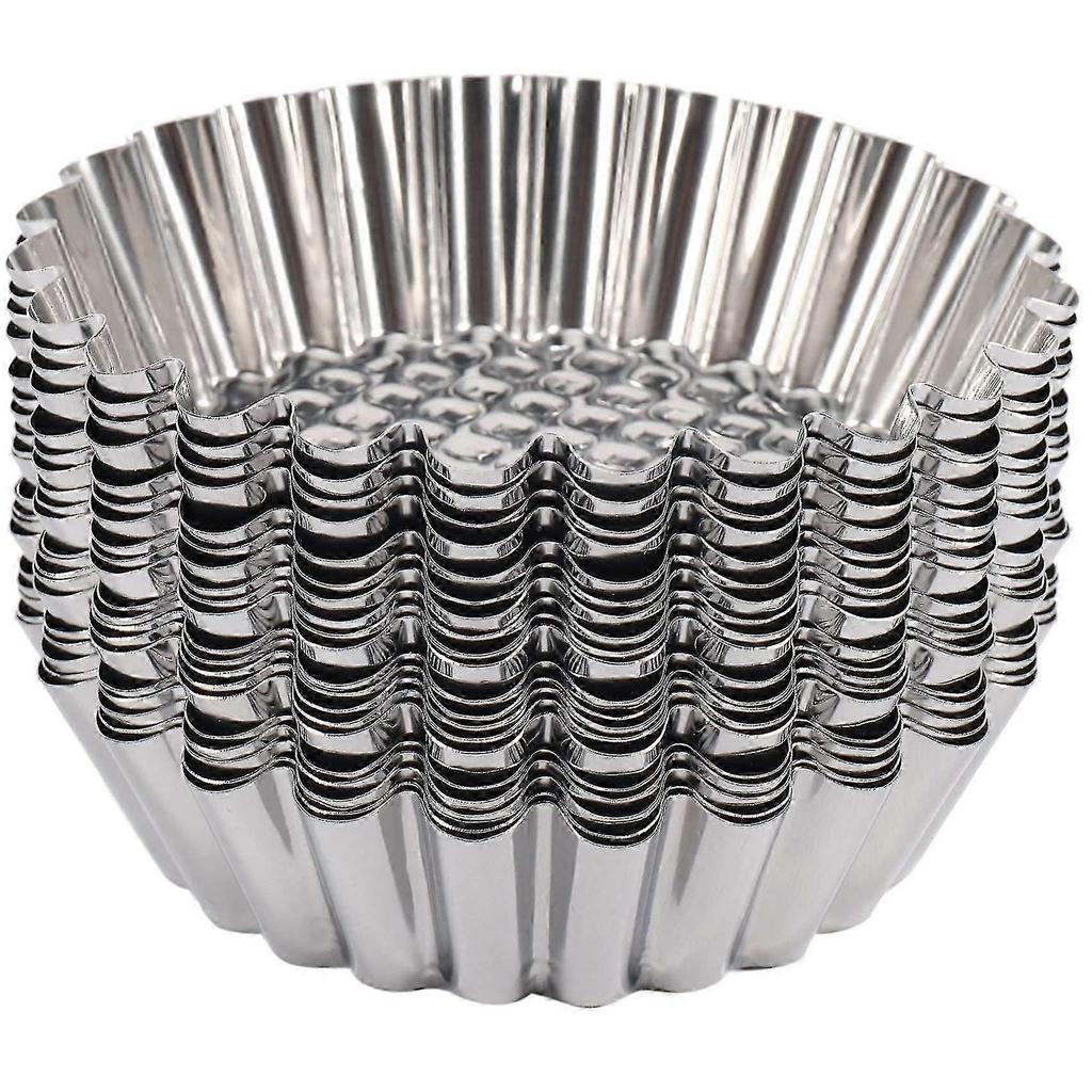 20PCS Stainless Steel Egg Tart Mold Round Shape Fluted Design Cupcake Baking Molds Reusable Metal M