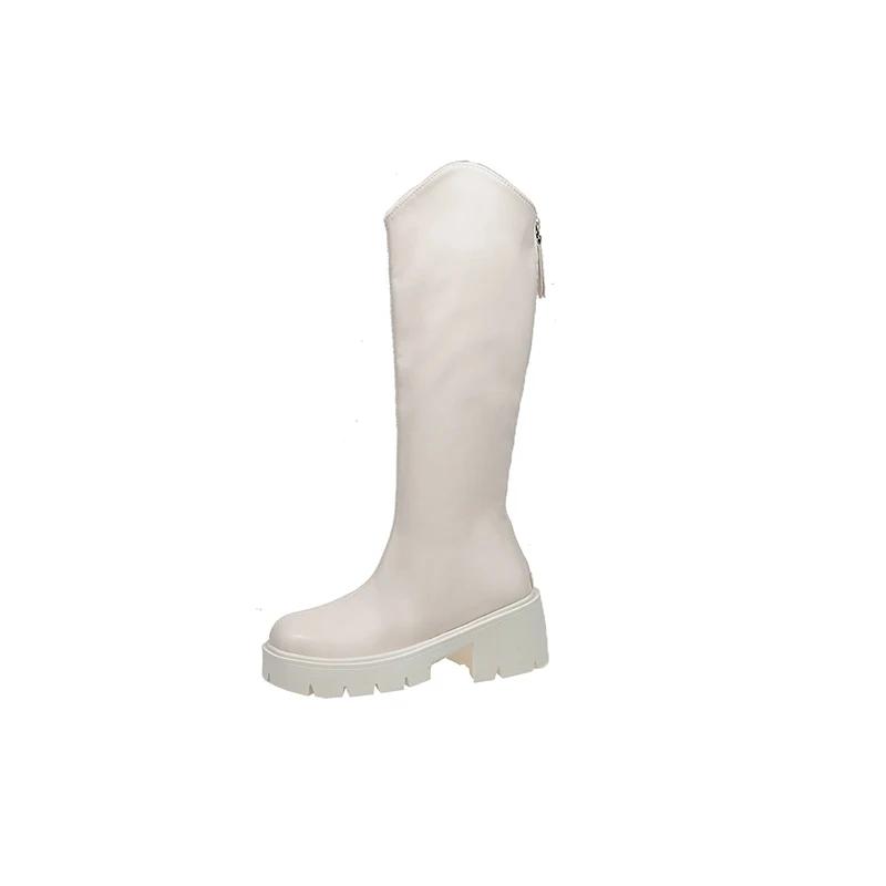 Autumn New High Quality Long Boots 2025 Fashion Versatile Heel Thick Bottom Solid Zip Round Toe Casual Concise Women's Boots