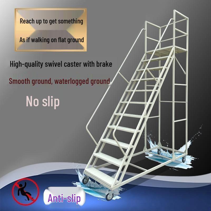 Widened Base Mobile Scaffolding Platform with Anti-Shake Square Tube Climbing Ladder
