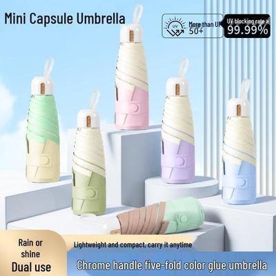 Ultra-Light Five-Fold Compact Chrome Handle Colorblock Umbrella for Rain or Shine