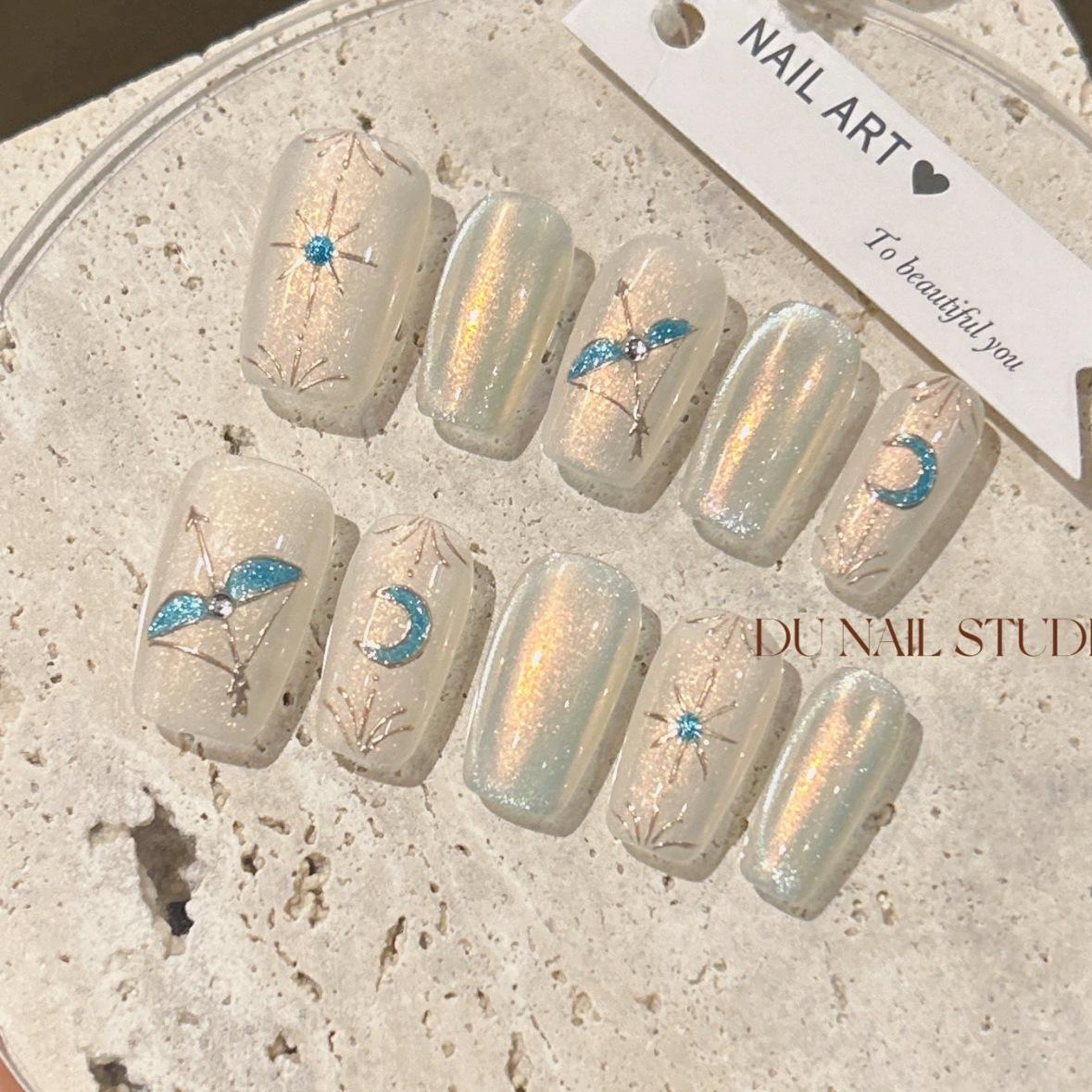 

Flash Cupid s Arrow Wearable Nail Art: Dreamy White & Mint Mambo Ins Style Stickers.