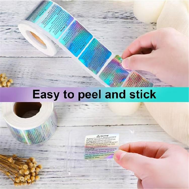 Silver Labels 1.5x1.8Inch Self-Adhesive Holography Wax Melting Warning Sticker Roll Waterproof Decal for Wax Package