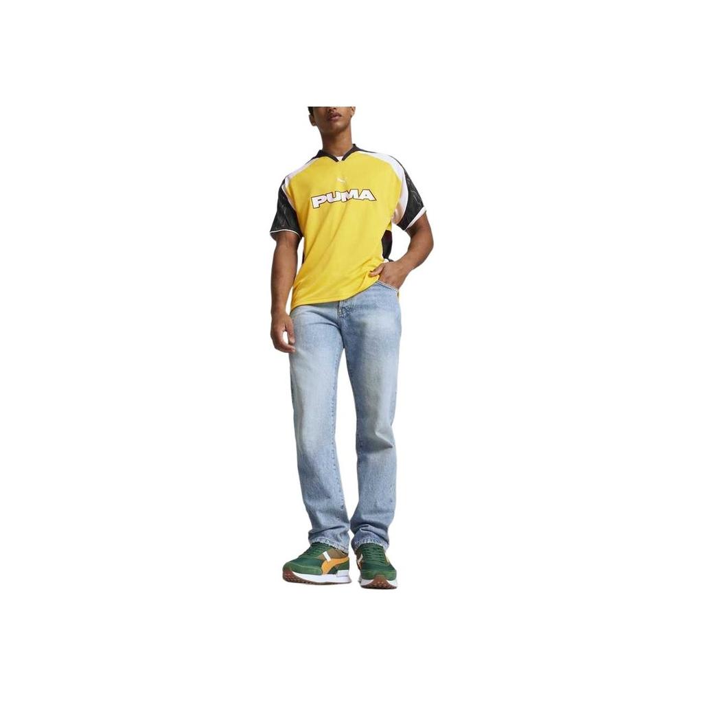 Puma Color-Block Loose V-Neck Pullover Short Sleeve T-Shirt Unisex Tops Belle-Yellow 627936-68