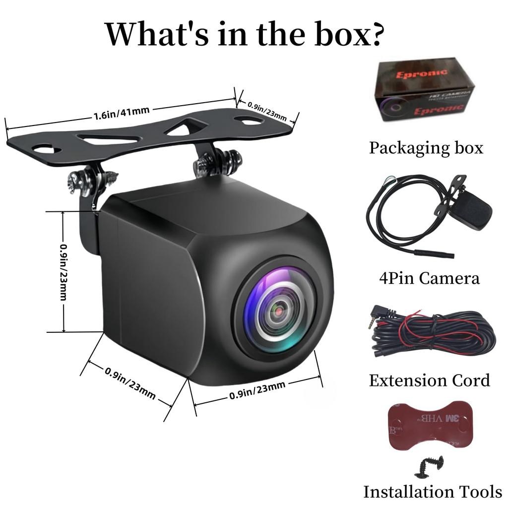 Epronic 4-pins backkamera för spegel-dashcam och Car Play-skärm, Kompatibel