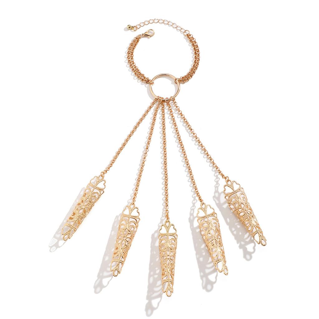 Halloween Gothic Punk Monster Full Finger Bracelet Conical Nail Chain Ring Hand Jewelry For Women Party Cosplay Accessory