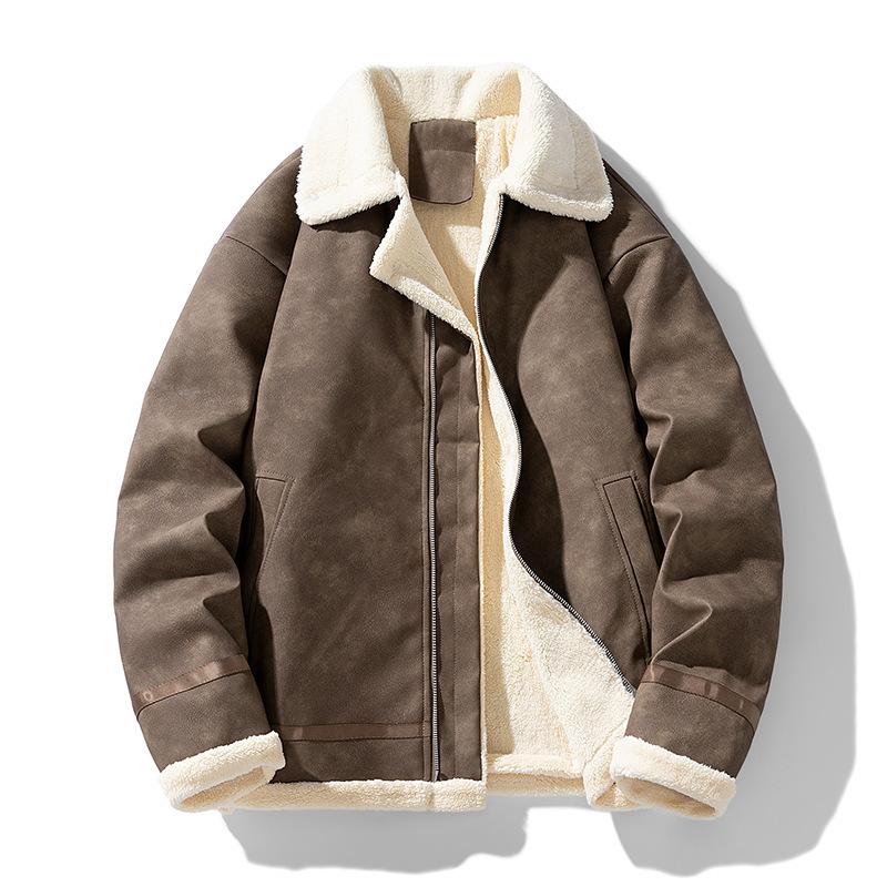 

Корейская версия куртки из ПУ кожи с лацканами и плюшевой подкладкой для мужчин для защиты от холода зимой, утолщенная куртка для молодежи, повседневная кожаная куртка 3XL коричневый