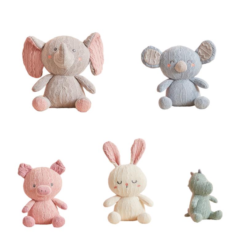 Rabbit Toy Knitted Elephant Pig Plush Baby Comforter Doll Home Decoration Gift