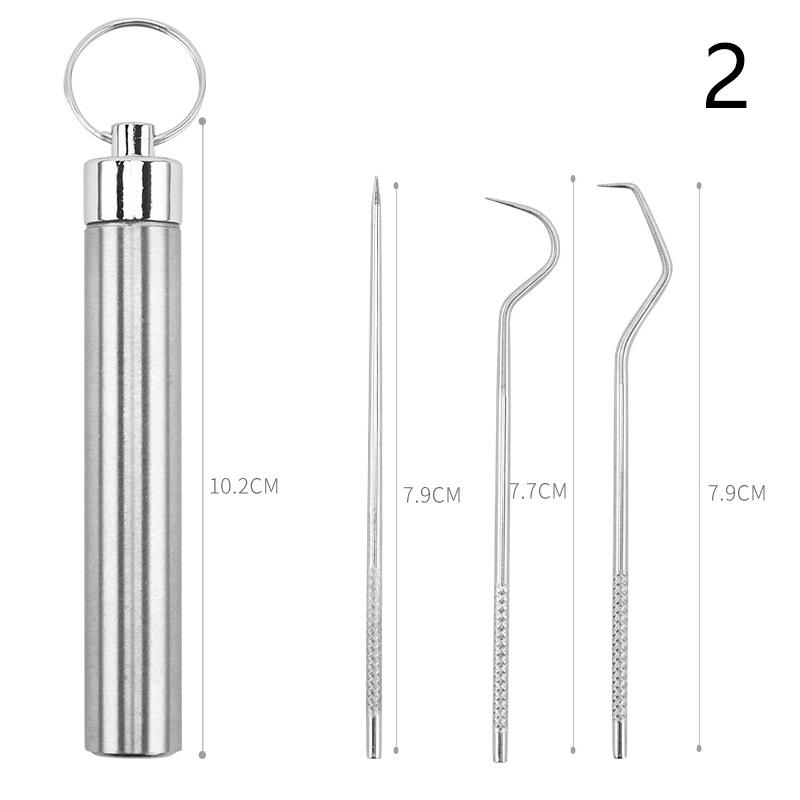 1pc Stainless Steel Toothpicks Pocket Set Portable Floss Pick Reusable Metal Toothpicks Tooth CleaningTool Kit With Storage Tube