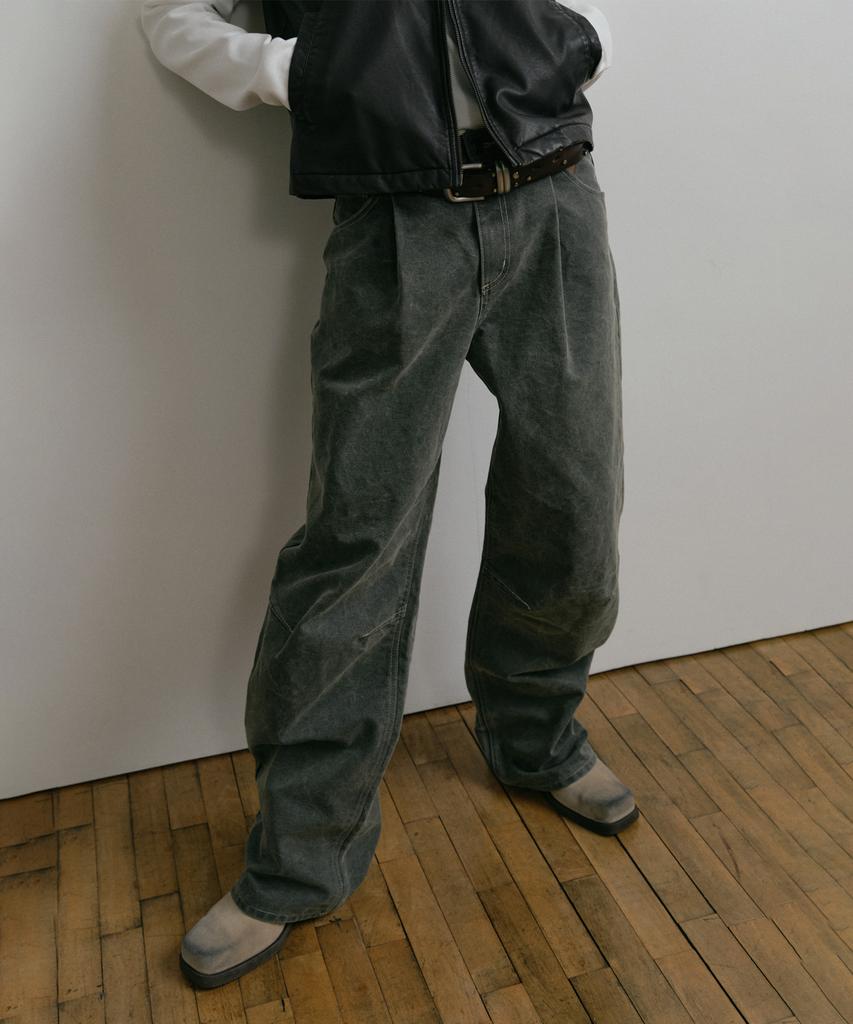 DUSTYWHITE Gray Dirty Washed Oxford Wide Tuck Pants