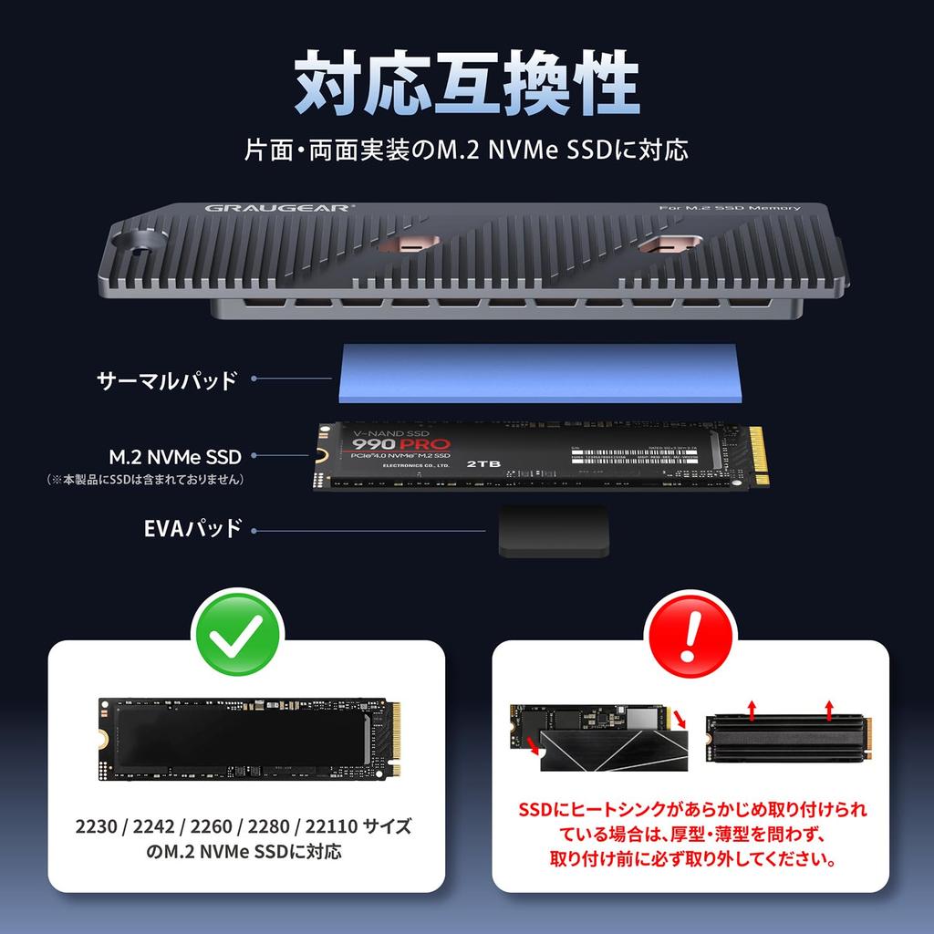 GRAUGEAR SSD Heatsink with Integrated Copper Heatpipes and Aluminum Heat Dissipation Compatible with PS5 Pro and PS5 Slim NVMe SSD Upgrades Pro and