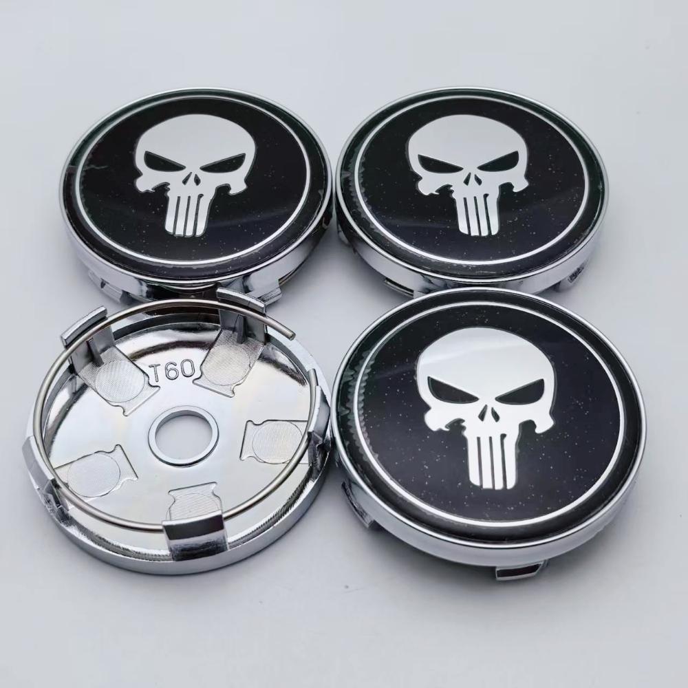 4pcs/set Skull Logo Emblem Car Wheel Center Caps 60MM 56MM Wheels Hub Cap Skulls Badge Rim Hubcaps Cover Replace Car Accessories