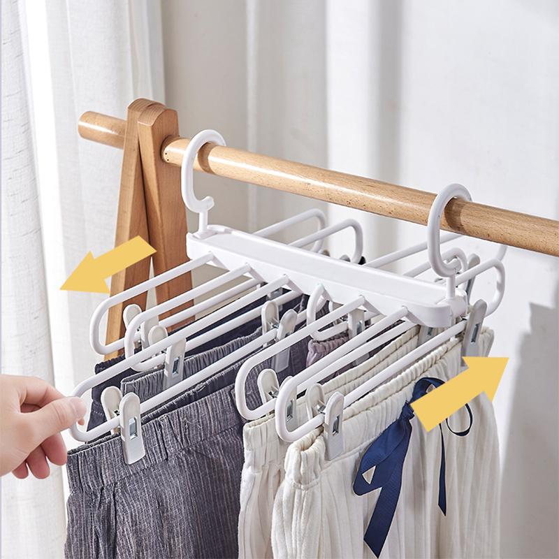 1PCS Folding Trouser Hanger,Retractable Magic Skirt Rack with Adjustable Clip,Multi-functional Organizer Racks for Pants Bra