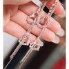 Lady Rhinestone Double Love Heart Drop Long Tassels Chain Dangle Linear Earrings