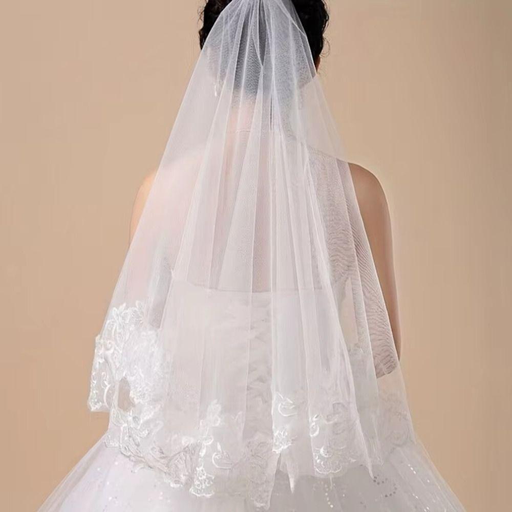 Lace Embroidery Edge Tulle Bride Veils 1 Layer Wedding Veil New Women's Tulle