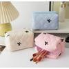 Pretty Bow Design Floral Makeup Bag Large Capacity Portable Cosmetic Storage Bag Cotton Makeup Wash Bag Cosmetic Organizer Pouch
