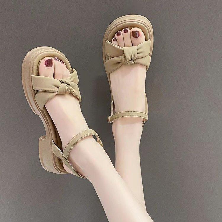Fairy wind platform sandals women wear summer models 2025 new bow thick heel with fashion beach shoes
