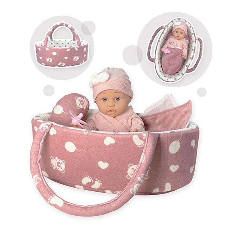 

Rebirth Doll Newborn Soothing Home Doll Toy 12-inch Rubber Figurine Set with Handbasket Quilt Pillow