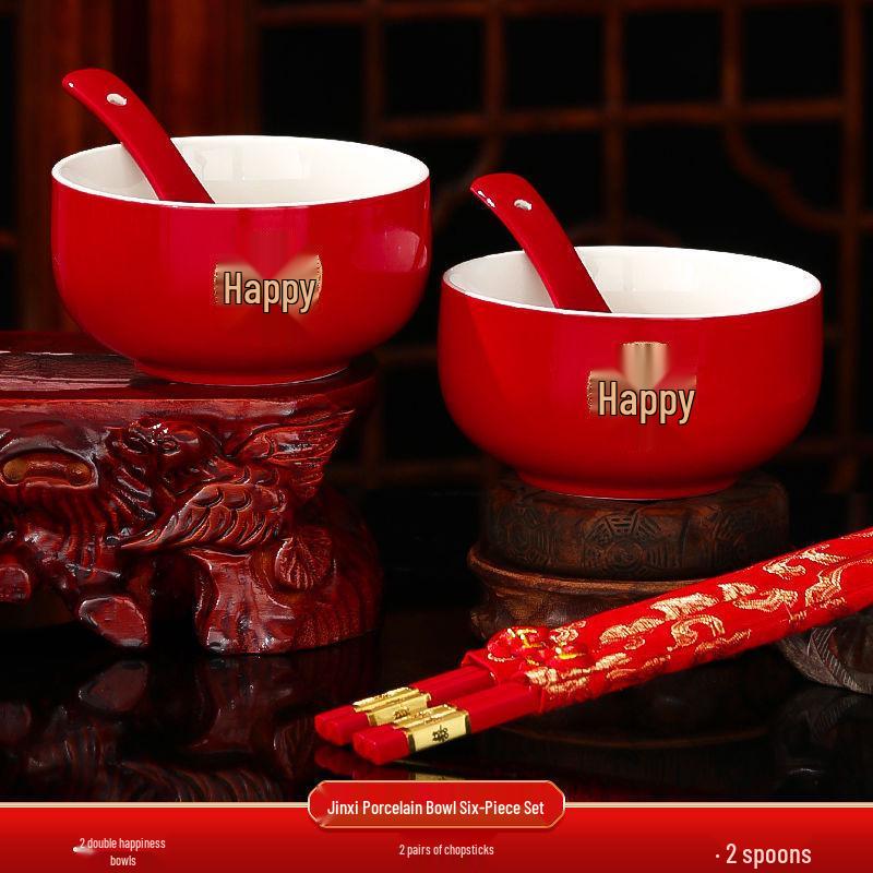 Red Wedding Bowls & Chopsticks Set - Bride's Dowry