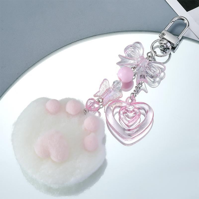 Cartoon Lovely Plush Claw Heart Keychain Pendant Cute Plush Doll Toy Kawaii Soft Stuffed Backpack Hang Key  Keyring