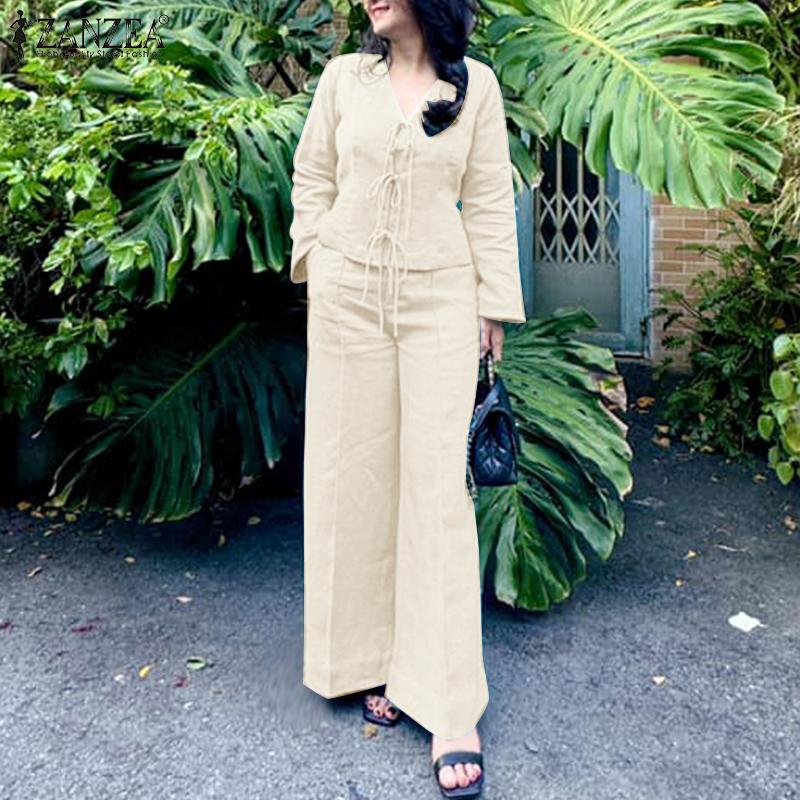 ZANZEA Lässiges zweiteiliges Anzug-Set für Damen mit langärmeliger Bluse und Hose