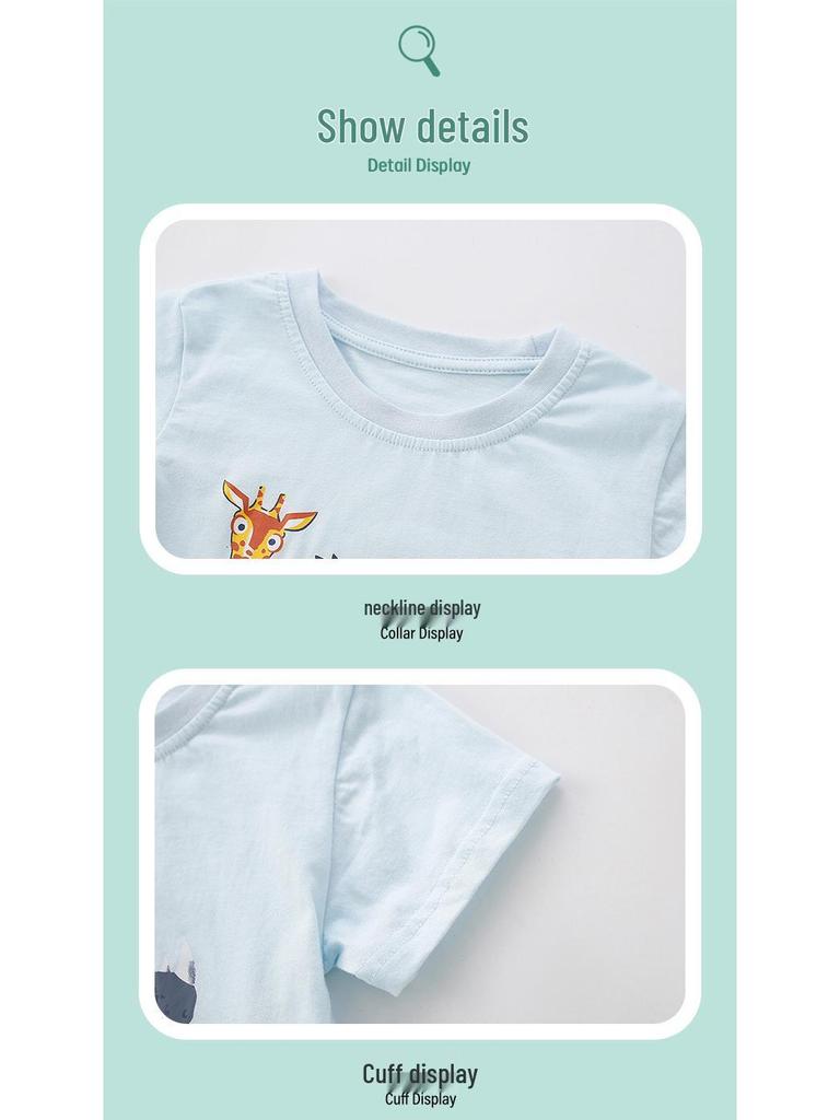Children's Cartoon Animal Short Sleeve Suit, Spring/Summer Collection - 2-Piece Set for Ages 2-6