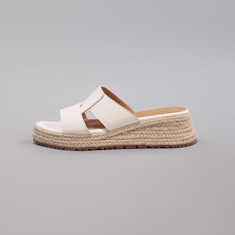 

Slope heel platform sandals women s open-toed holiday hemp rope casual flat cool slippers fashion versatile women s shoes 43 белый