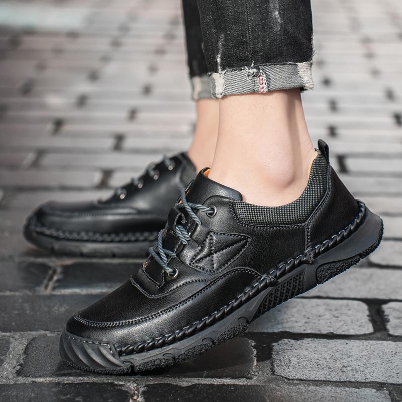 Fashion 2024 New Men Leather Casual Shoes Spring Classic Italian Fashion Lace-Up Antiskid Loafers Leisure Flat Designer Walking Shoes