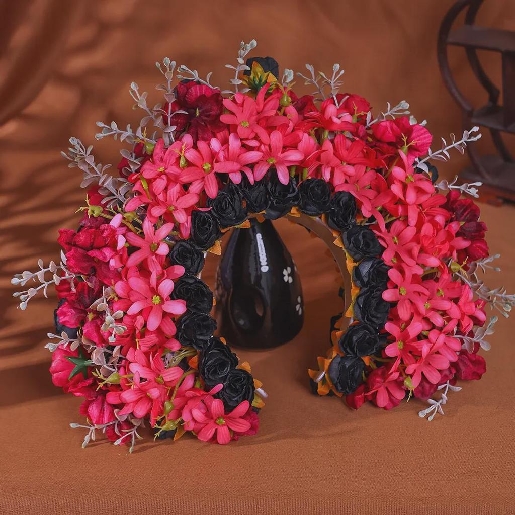 Quanzhou Hanfu Silk Flower Hairpin Headband - Dark Series Floral Crown