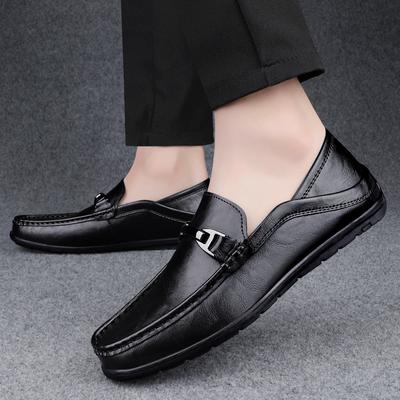 Sapatos Sociais de Marca de Moda Clássicos Versáteis Sapatos de Couro Mocassins Masculinos de Salto Baixo Calçados Confortáveis e Respiráveis para Casamento