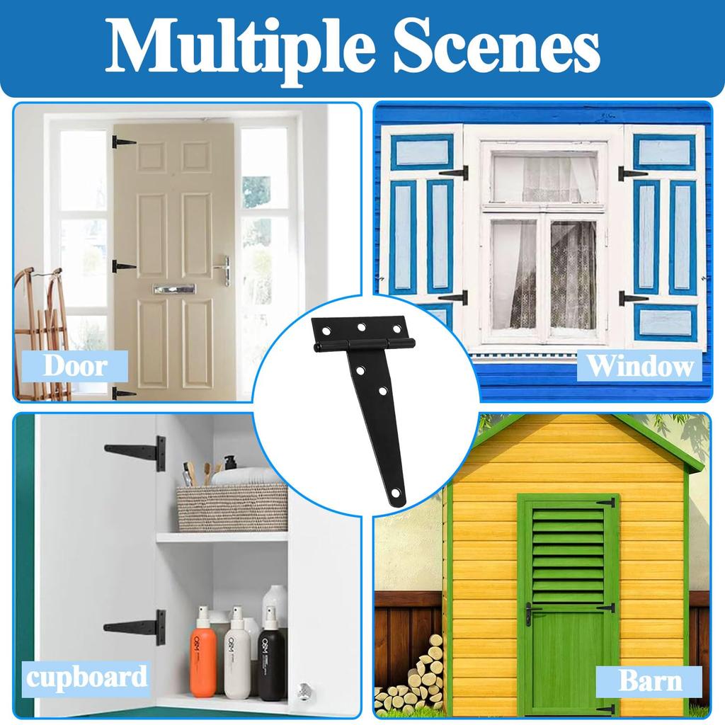 Wopanxye 2pcs 100mm Load Capacity Hinges, Black T Shape Silent Epoxy Coated Wrought Iron