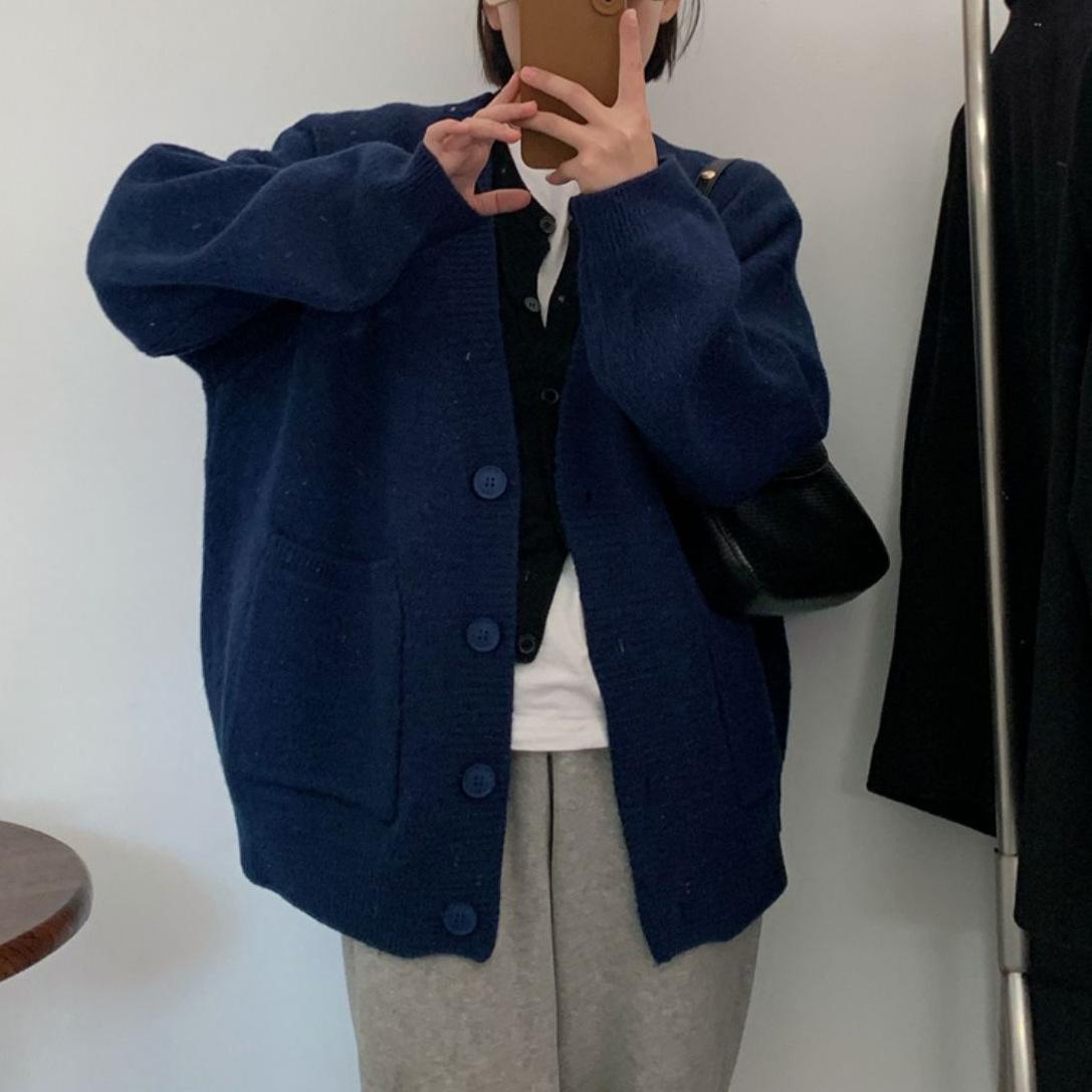 

YYFS Женская мода Повседневная Осень Зима Однотонный Принт Длинный Рукав V-образный Вырез Топы Женская Одежда Шерстяной Трикотаж Свитера Size: One Size чёрный