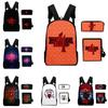 Anime Style Three-piece Backpack Set For Kids With Geometric Pattern And Pencil Case