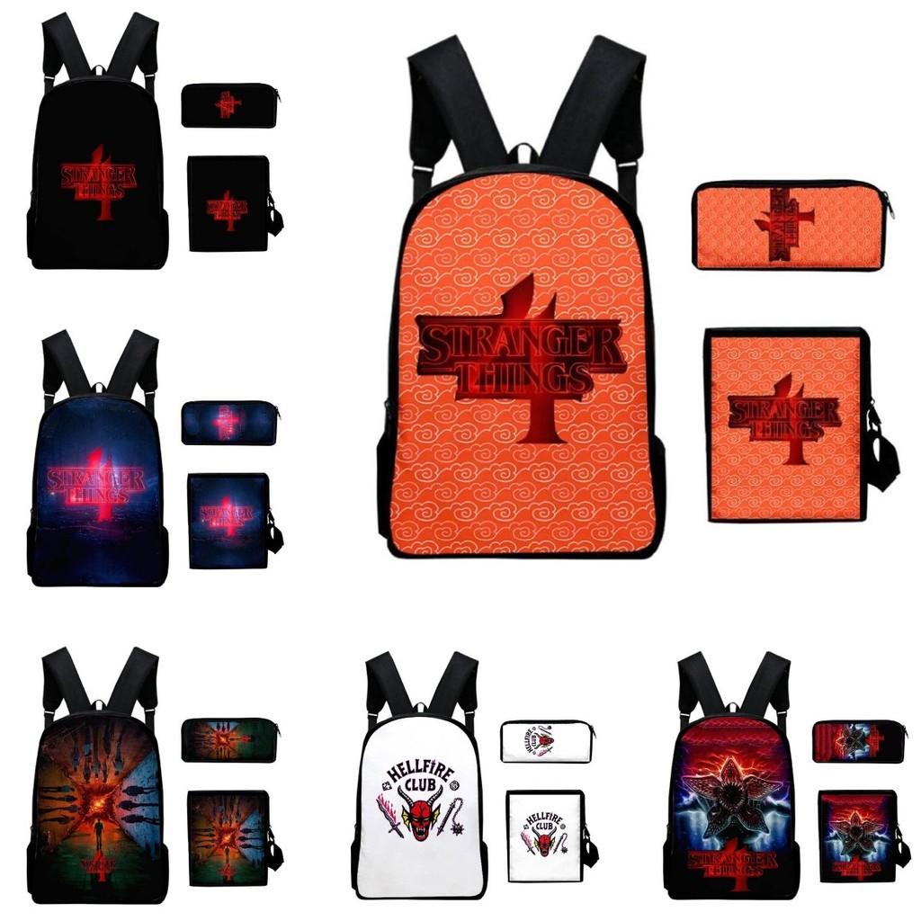 Anime Style Three-piece Backpack Set For Kids With Geometric Pattern And Pencil Case