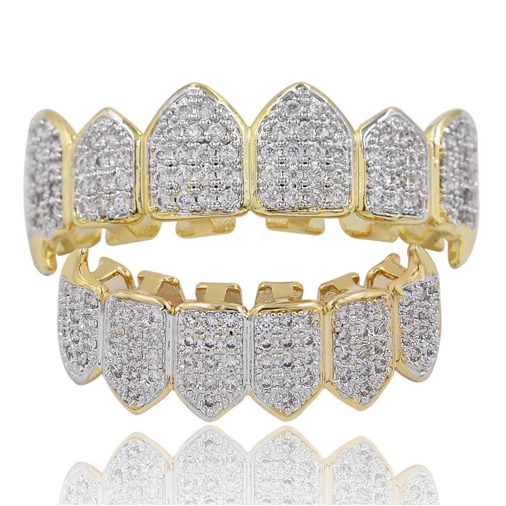 European & American Hip-Hop Gold Grillz: Micro-Inlaid Fangs Jewelry