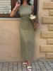 Elegant European-Style Green Lace Dress with Cinched Waist for Women, Spring/Summer 2026