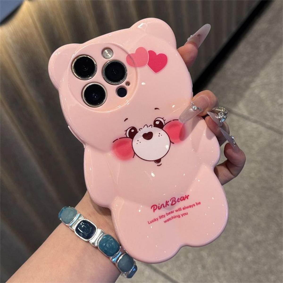 

Cartoon Bear Shell Love Trendy Female Couple Big Hole New Ins Style Small Fresh Mobile Phone Protective Cover For iphone 16 Pro Max