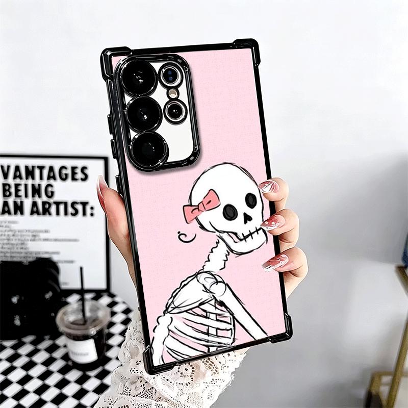 Pink Style Skull Witch Plating Phone Case For Samsung Galaxy S24 S25 FE S26 Edge S23 Ultra S22 S21 Plus S20 Anti-Fall Airabag Co