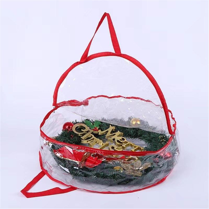 Transparent Holiday Decoration Organiser Bag With Reinforced Zippers Lightweight PVC Materials Wreath Protective Case
