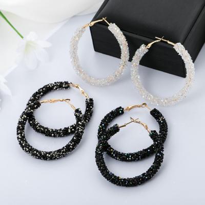 Fashion Women Circle Shape Rhinestone Inlaid Statement Hoop Earrings Jewelry