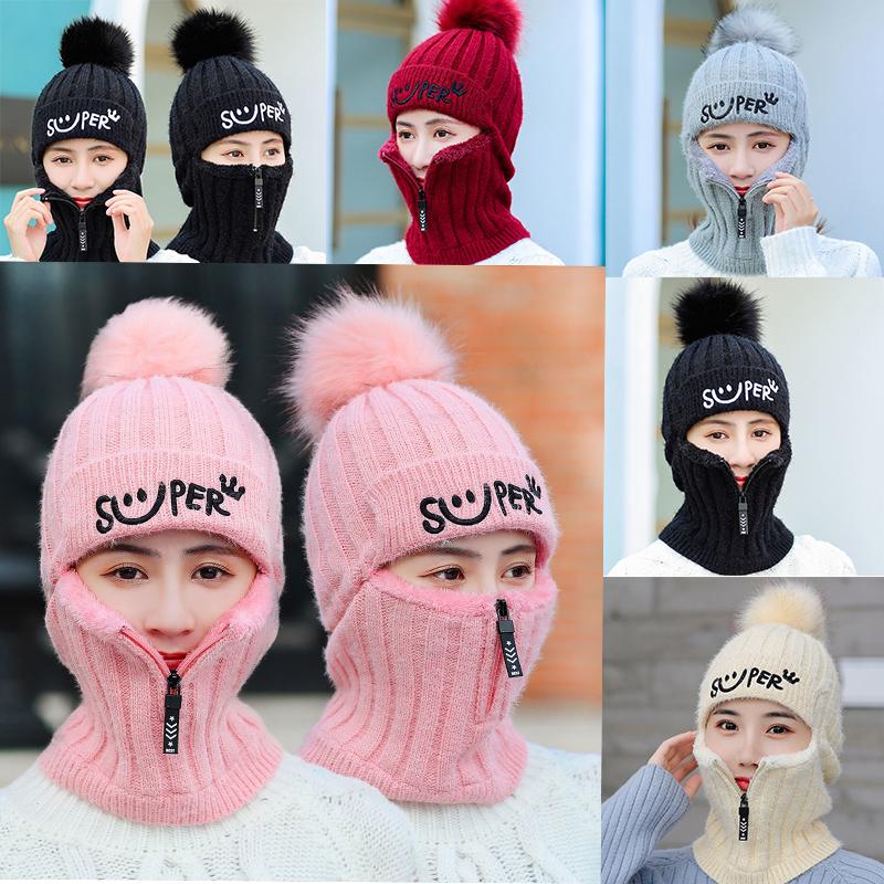 Wool Knitted Hat Scarf Sets Pom Poms Hat Windproof Winter Warm Hat Hat