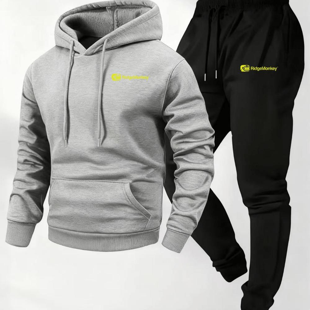 

Men S Thickened Fleece Hoodie And Sweatpants Set for Autumn And Winter, Made from Knitted Polyester Fabric, Featuring Letter Pattern Print XXL