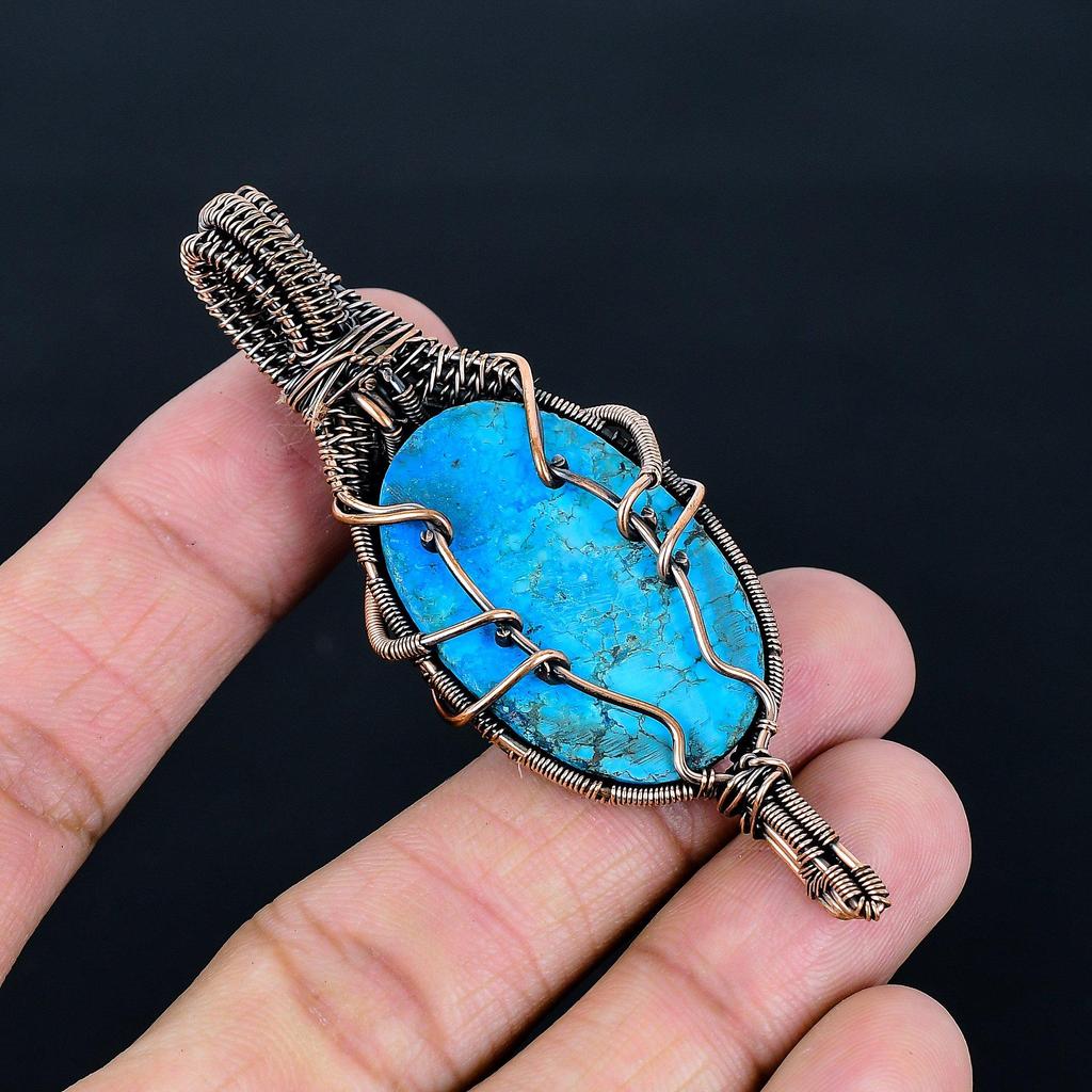 Türkis 999 Kupferdraht-Wickelanhänger, Handgefertigter Edelstein-Schmuckanhänger Geschenk zum Geburtstag