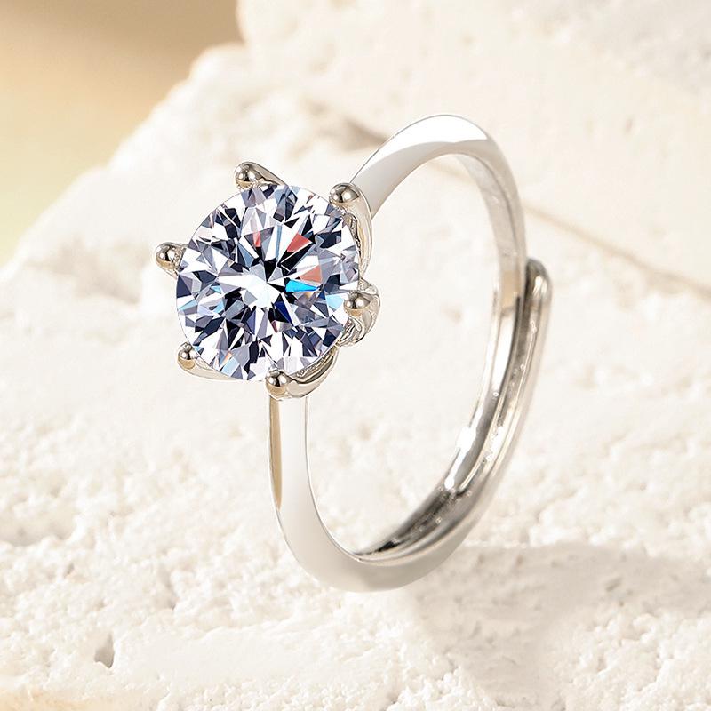 Adjustable Six-Prong Simulated Diamond Ring for Women & Couples