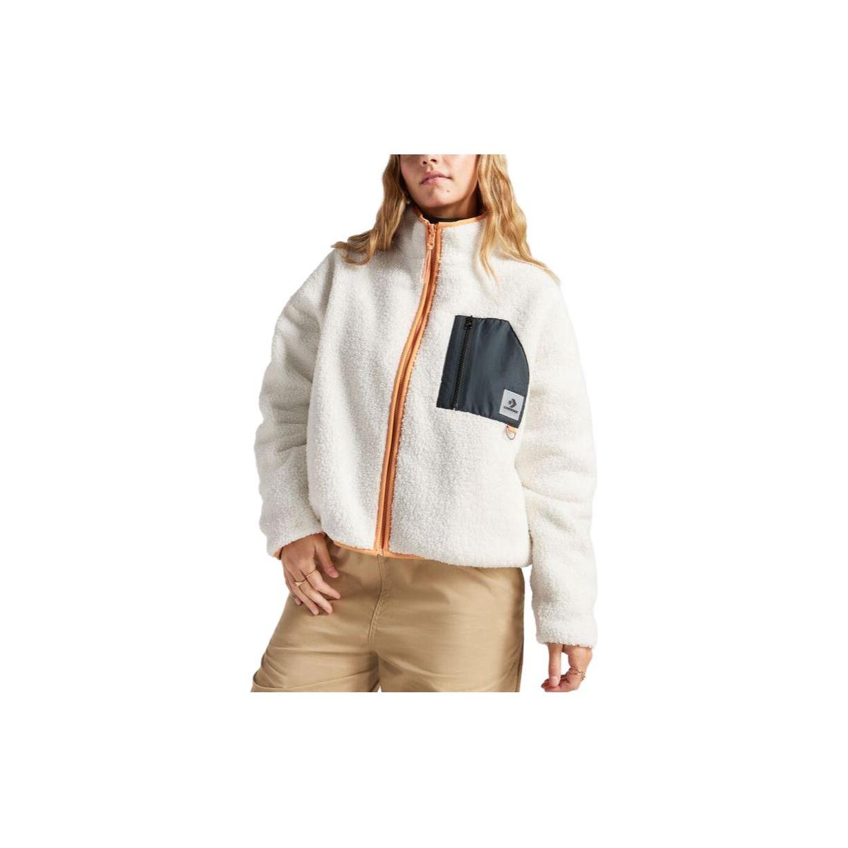 (WMNS) Converse Reversible Sherpa Full-Zip Jacket Asia Sizing Egret Black Women s 10025705-A03 S