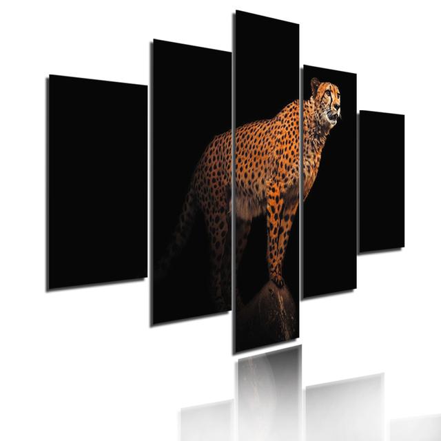 Minimalist Animals Poster Lion Leopard Orangutan And Elephant Canvas Painting 5 Pieces Modular Picture Print Wall Art Home Decor